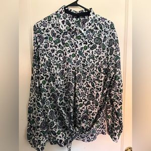 Jones New York Paisley button front tie blouse XL